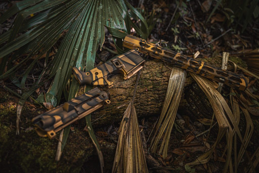 <strong>**SOLD OUT**</strong>  -  Gold/Black Tiger Stripe AR15 Upper, Rail, and Lower Cerakote Set - Image 5
