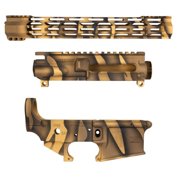 <strong>**SOLD OUT**</strong>  -  Gold/Black Tiger Stripe AR15 Upper, Rail, and Lower Cerakote Set